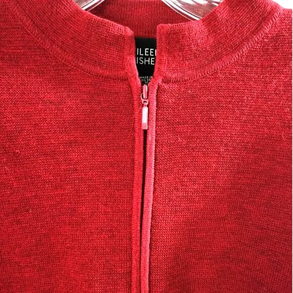 Eileen Fisher Women's Full Zip Red 100% Wool Sweater Jacket Size Medium - Picture 6 of 6